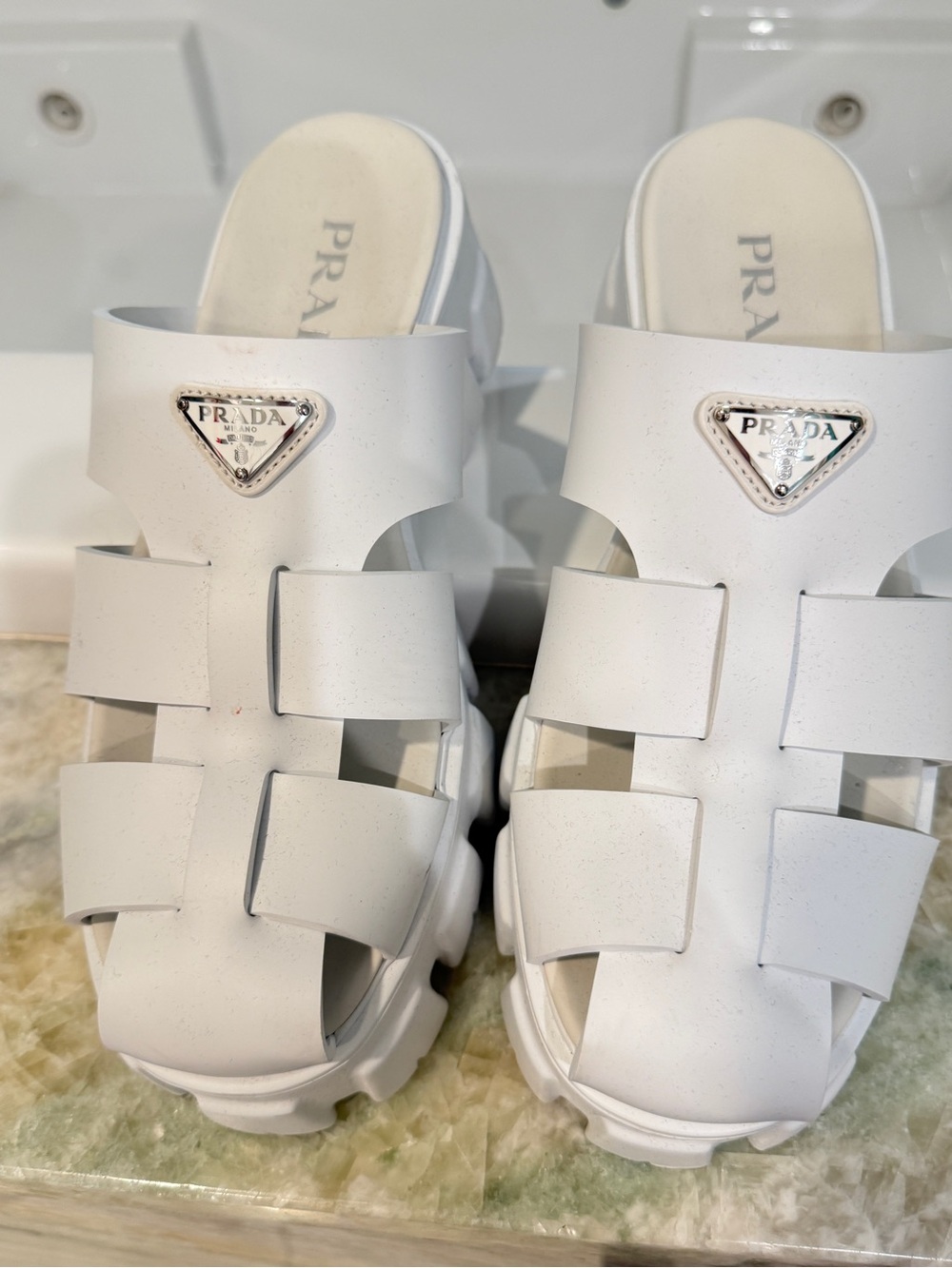 Prada White Chunky Platform Mules